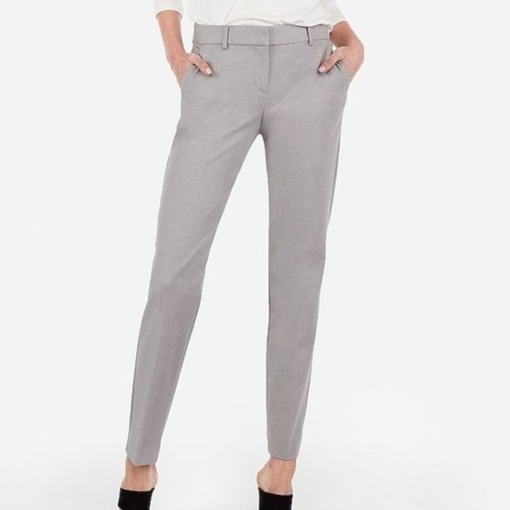 Express Women 00 Gray Stretch Mid Rise Columnist Ankle Trousers Dress Pants